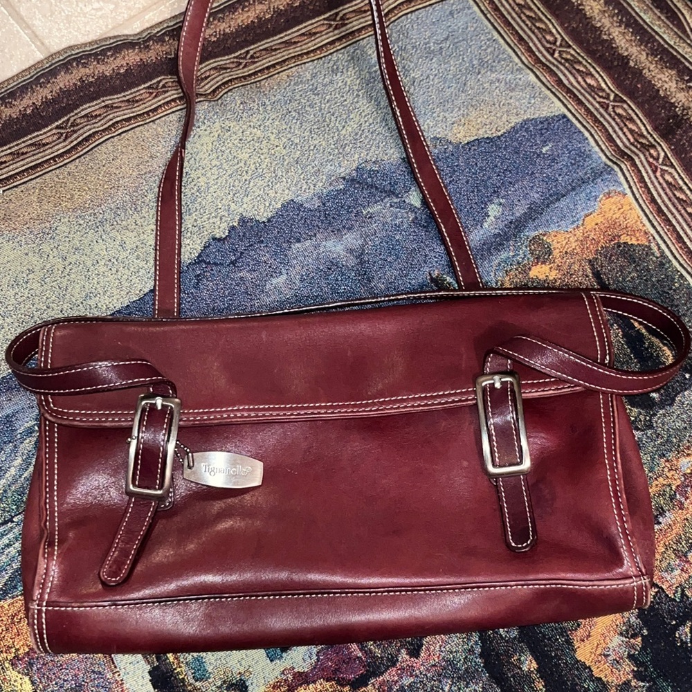 Tignanello BROWN Leather Shoulder Bag with Buckle Accents